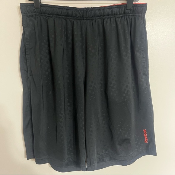 Men’s Reebok Play Dry Drawstring Waist Polka Dot Size Large Black & Orange - Picture 1 of 11